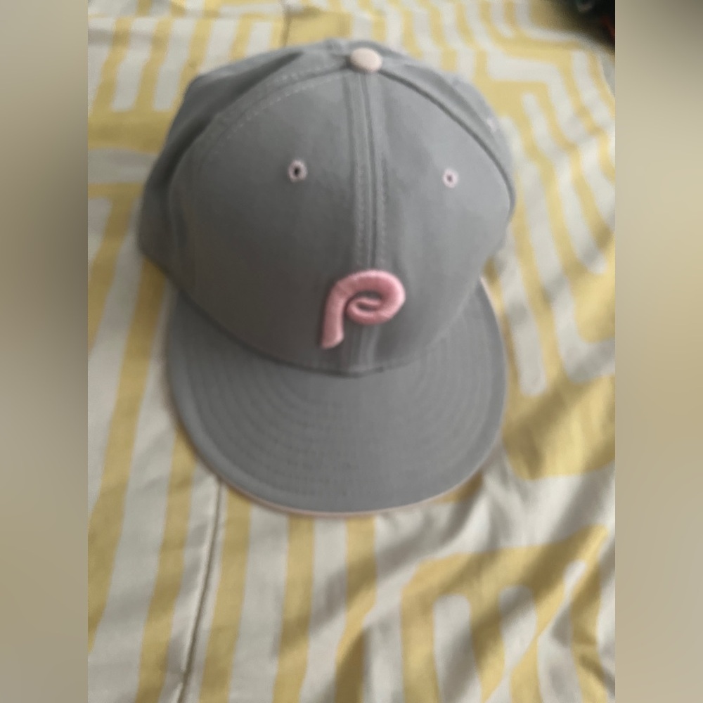 Vintage New Era Gray and Pink Hat with Script Logo